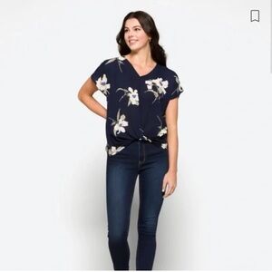 West Kei Allura Knot Detail Blouse Blue Floral - Size XL